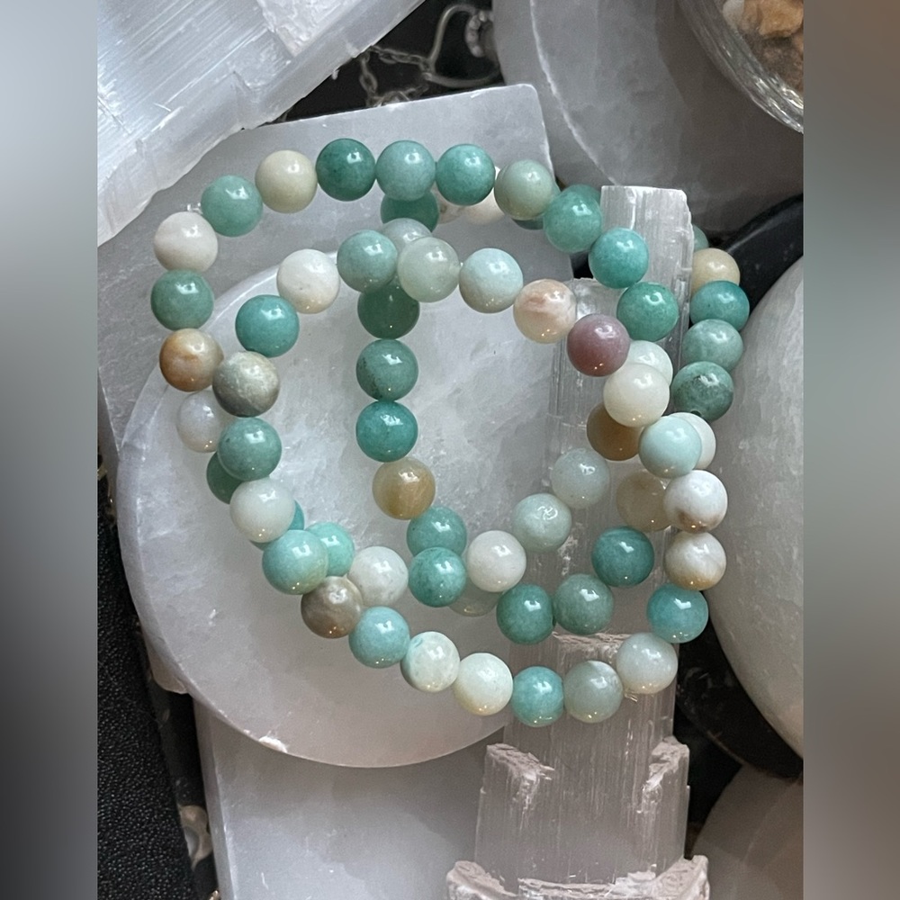 Natural Amazonite Crystal Stone Bracelet 7” 8mm beads Handmade by Annabellesgemz